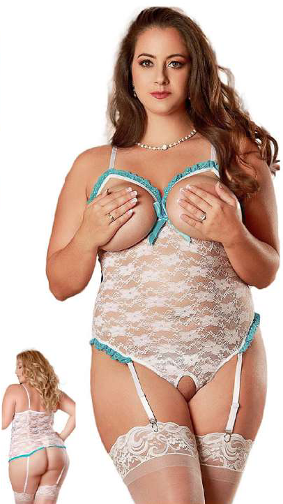 Spitzen-Body / Dessous-Body in Weiß mit Strapsen